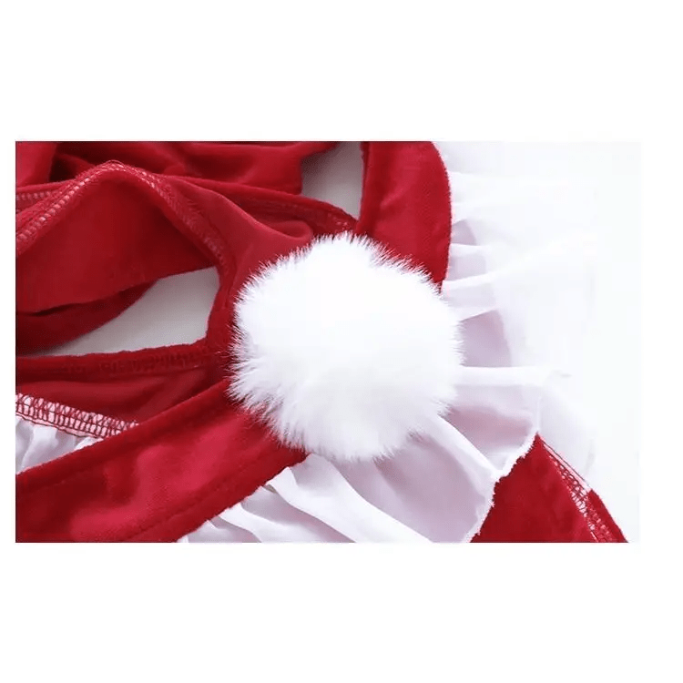 Mrs. Claus Inspired Lingerie Set with Bow Embellishments - Cosparty