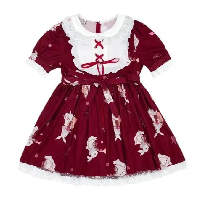 Musical Bunny Printed Lolita Dress in Red Wine Instock - Cosparty