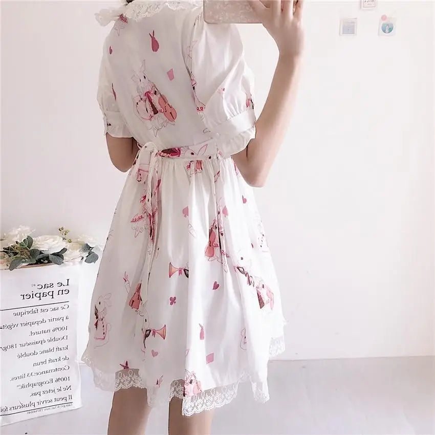 Musical Bunny Printed Lolita Dress in Red Wine Instock - Cosparty