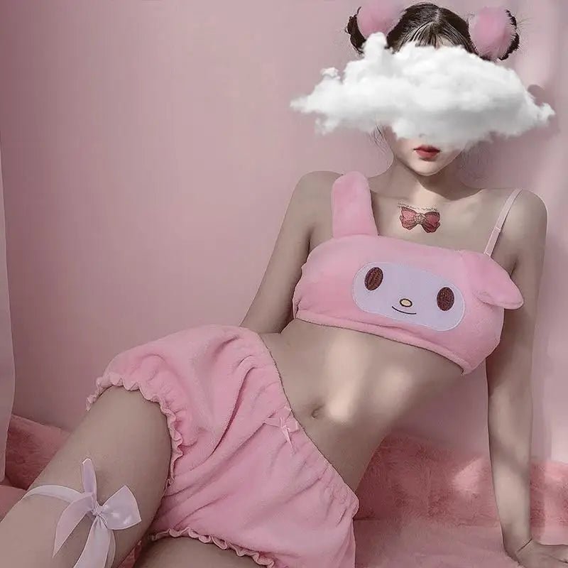My Melody and Cinnamoroll Inspired Ultra Plush Lingerie Set Org Instock - Cosparty
