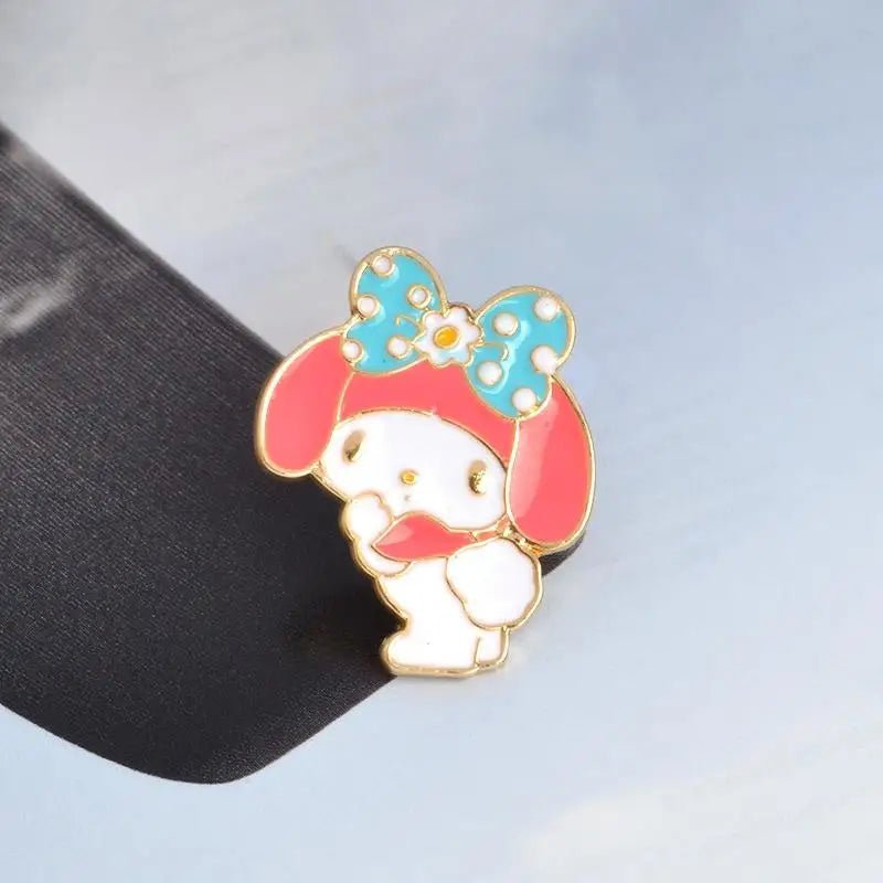 My Melody Enamel Pin Featuring Blue Bow and Gold Accents - Cosparty