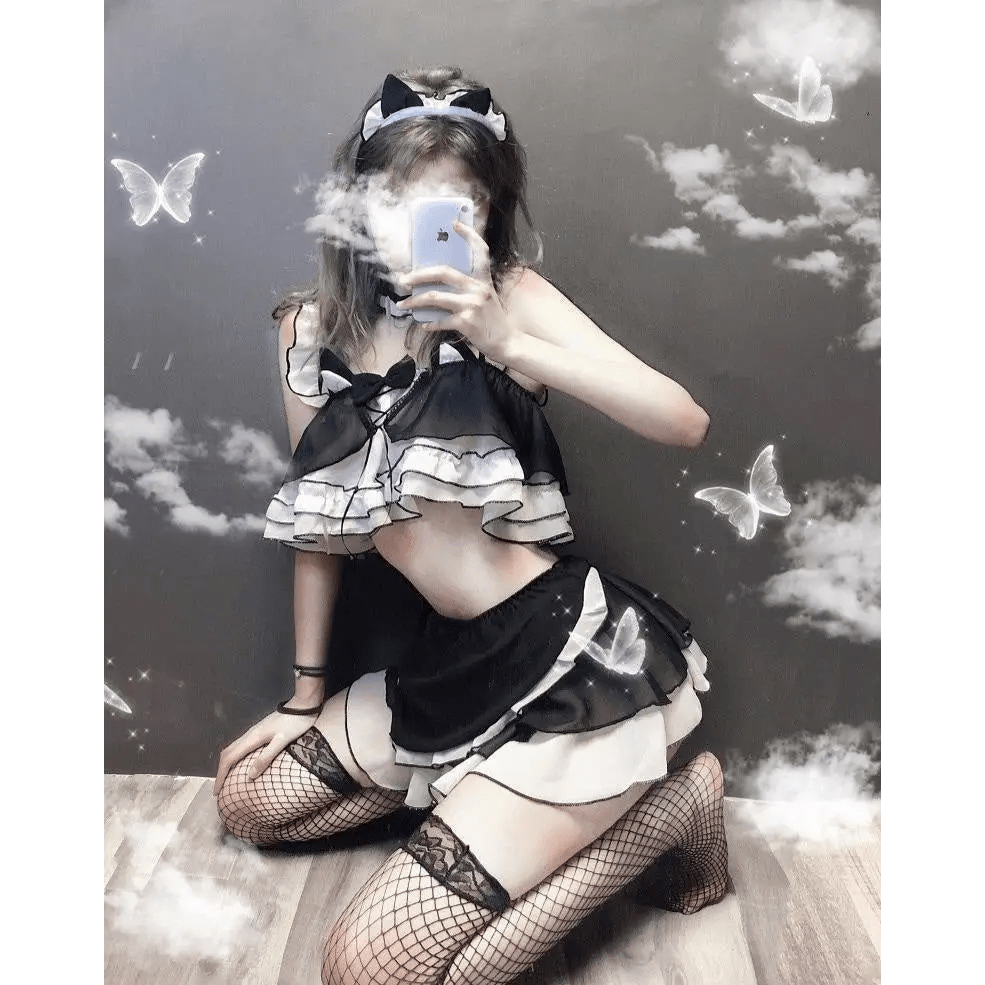 Neko Maid Inspired Lingerie Set for Kawaii Lovers - Cosparty