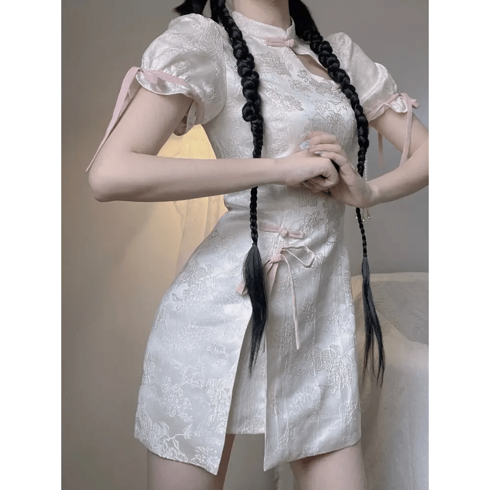 Oriental Cheongsam Inspired Kimono Dress with Cut - Outs - Cosparty