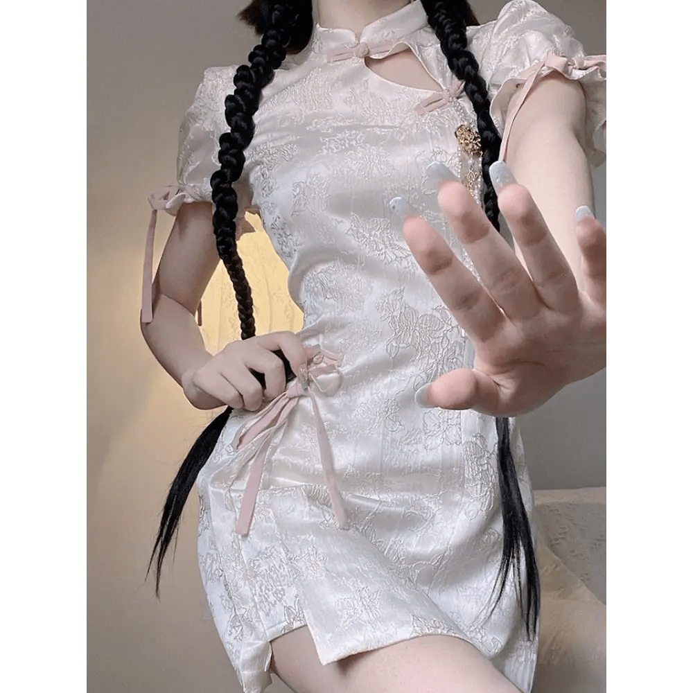 Oriental Cheongsam Inspired Kimono Dress with Cut - Outs - Cosparty