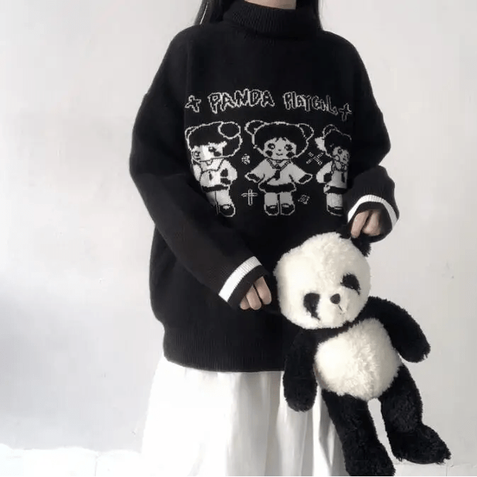 Panda Playgirl Gothic Anime Turtleneck Sweater with 48cm Sleeve Length - Cosparty
