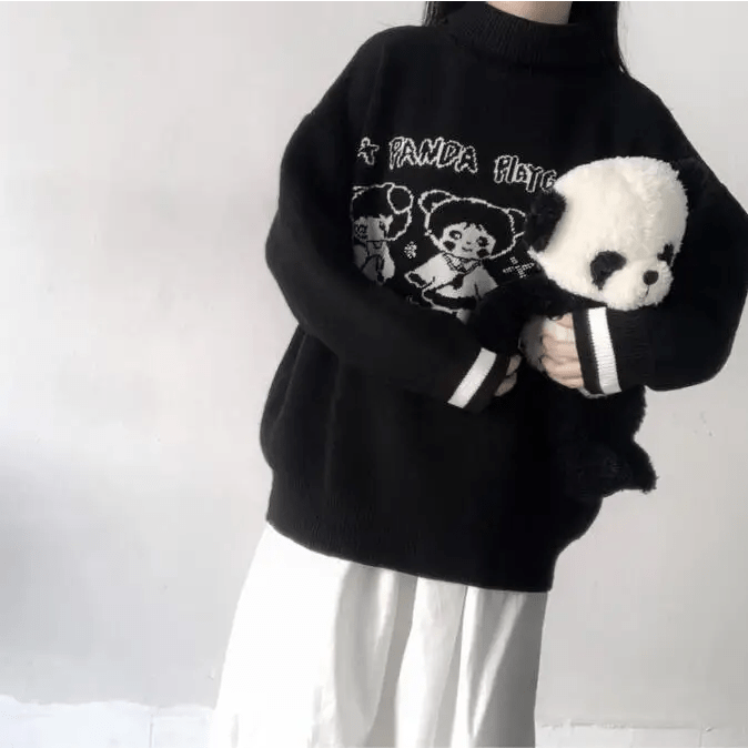 Panda Playgirl Gothic Anime Turtleneck Sweater with 48cm Sleeve Length - Cosparty