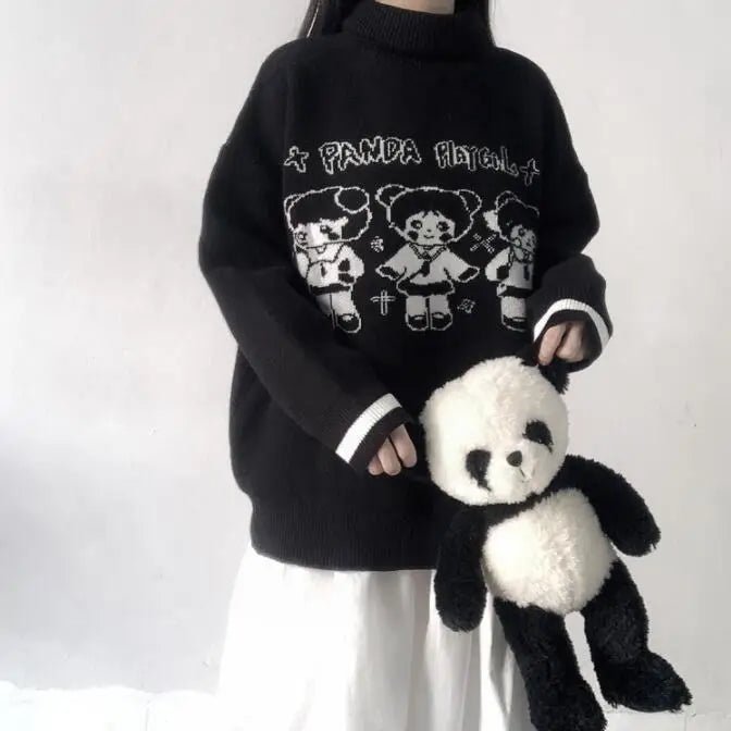Panda Playgirl Gothic Anime Turtleneck Sweater with 48cm Sleeve Length - Cosparty