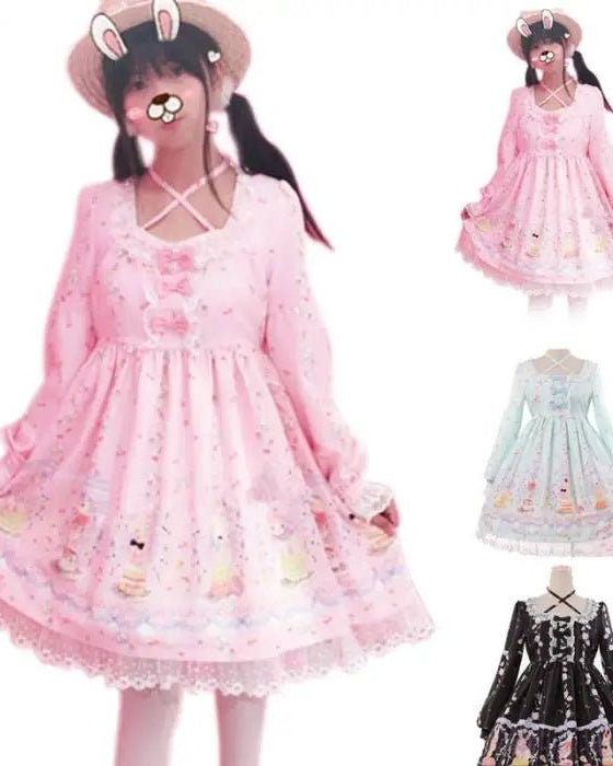 Pastel Bunny Rabbit Tea Party Lolita Dress - Cosparty