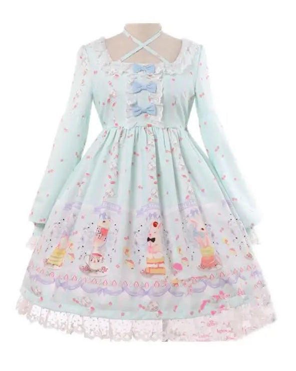 Pastel Bunny Rabbit Tea Party Lolita Dress - Cosparty