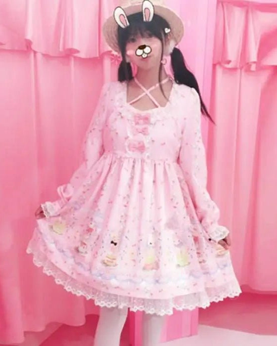 Pastel Bunny Rabbit Tea Party Lolita Dress - Cosparty