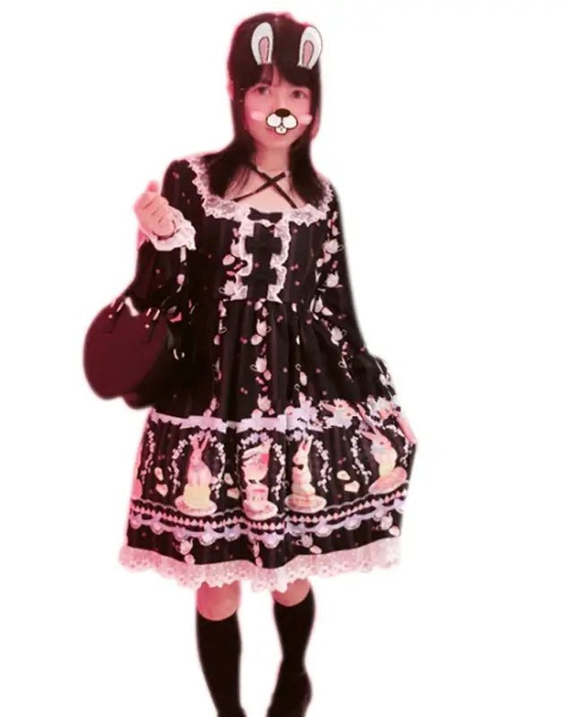 Pastel Bunny Rabbit Tea Party Lolita Dress - Cosparty