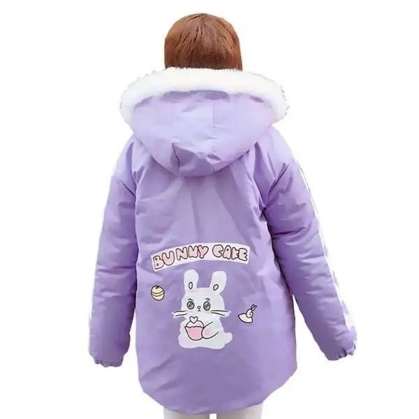 Pastel Bunny Rabbit Winter Jacket with Faux - Fur Hood - Cosparty