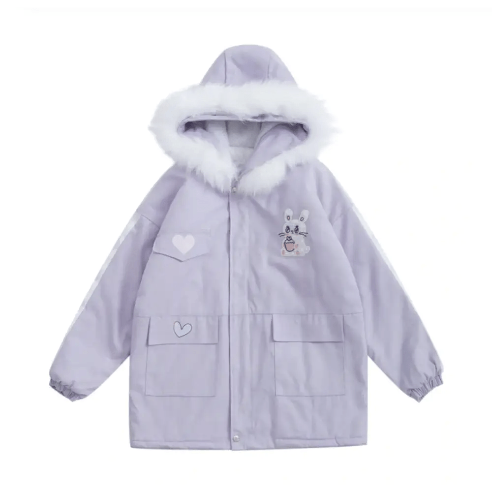 Pastel Bunny Rabbit Winter Jacket with Faux - Fur Hood - Cosparty