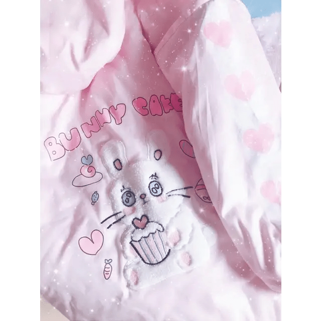 Pastel Bunny Rabbit Winter Jacket with Faux - Fur Hood - Cosparty