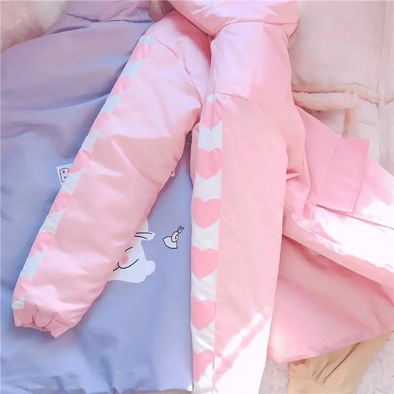 Pastel Bunny Rabbit Winter Jacket with Faux - Fur Hood - Cosparty