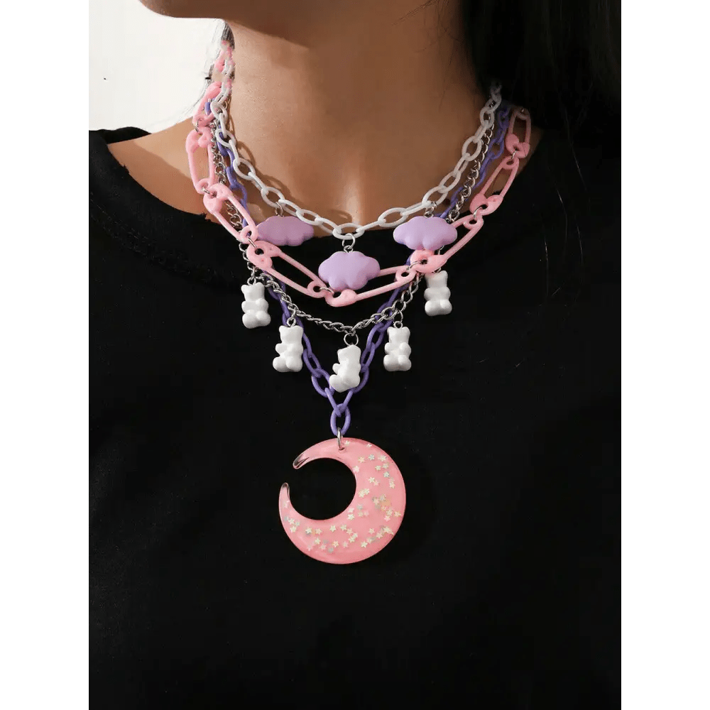 Pastel Cabochon Jewelry with Gummy Bears and Glittery Moons - Cosparty