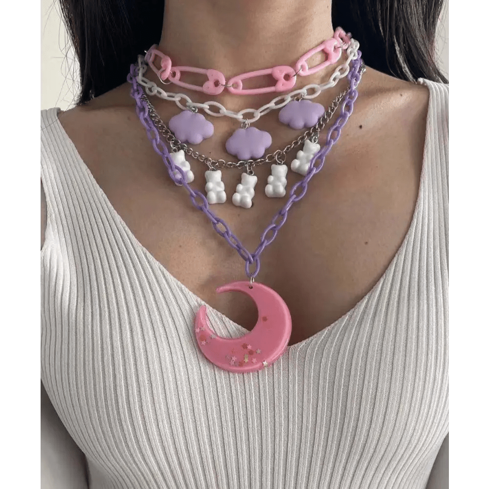 Pastel Cabochon Jewelry with Gummy Bears and Glittery Moons - Cosparty