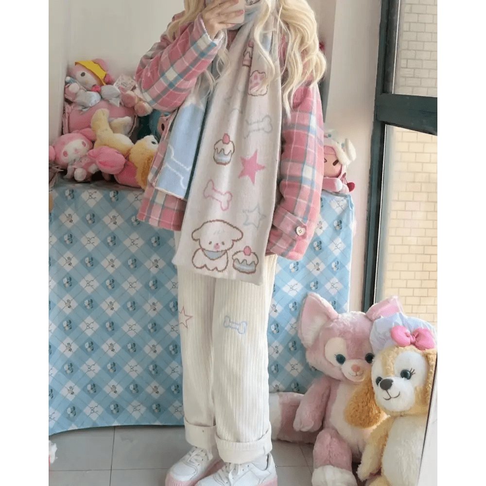 Pastel Candy Colored Kawaii Pants with Embroidered Star and Bone - Cosparty