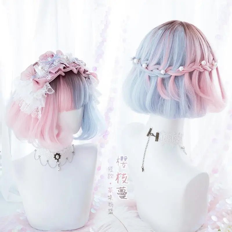 Pastel Cotton Candy Medium - Length Lolita Wig with Fringe - Cosparty