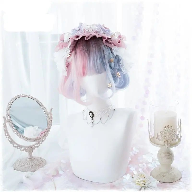 Pastel Cotton Candy Medium - Length Lolita Wig with Fringe - Cosparty