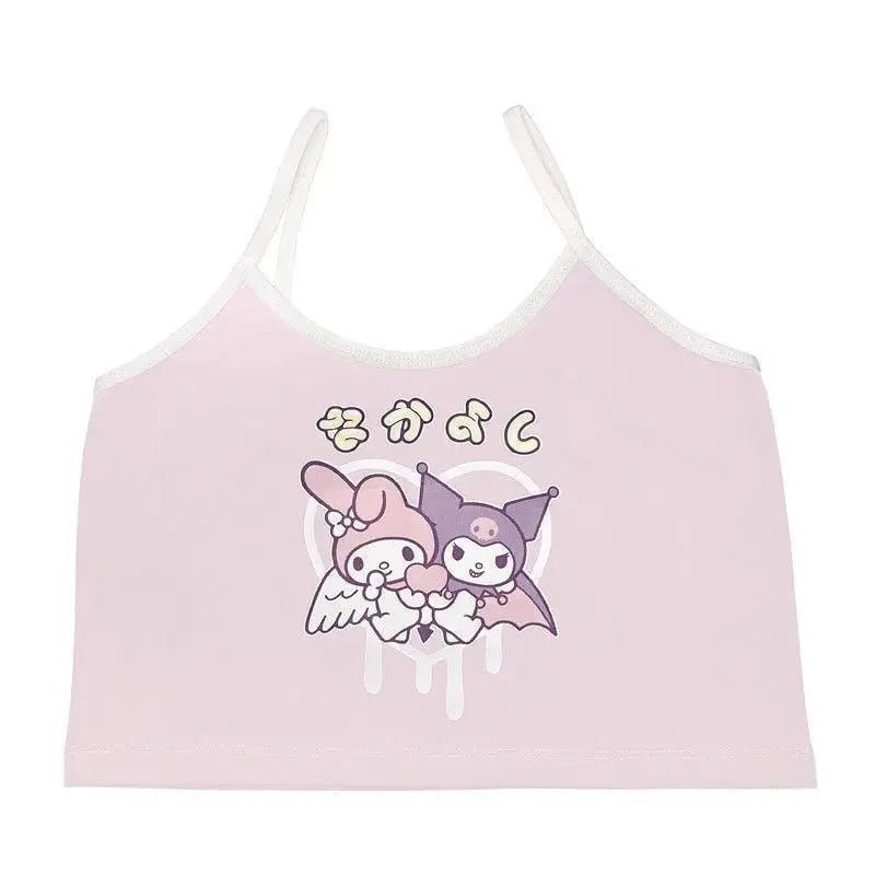 Pastel Fairy Kei Kuromi Crop Top with Spaghetti Straps - Cosparty