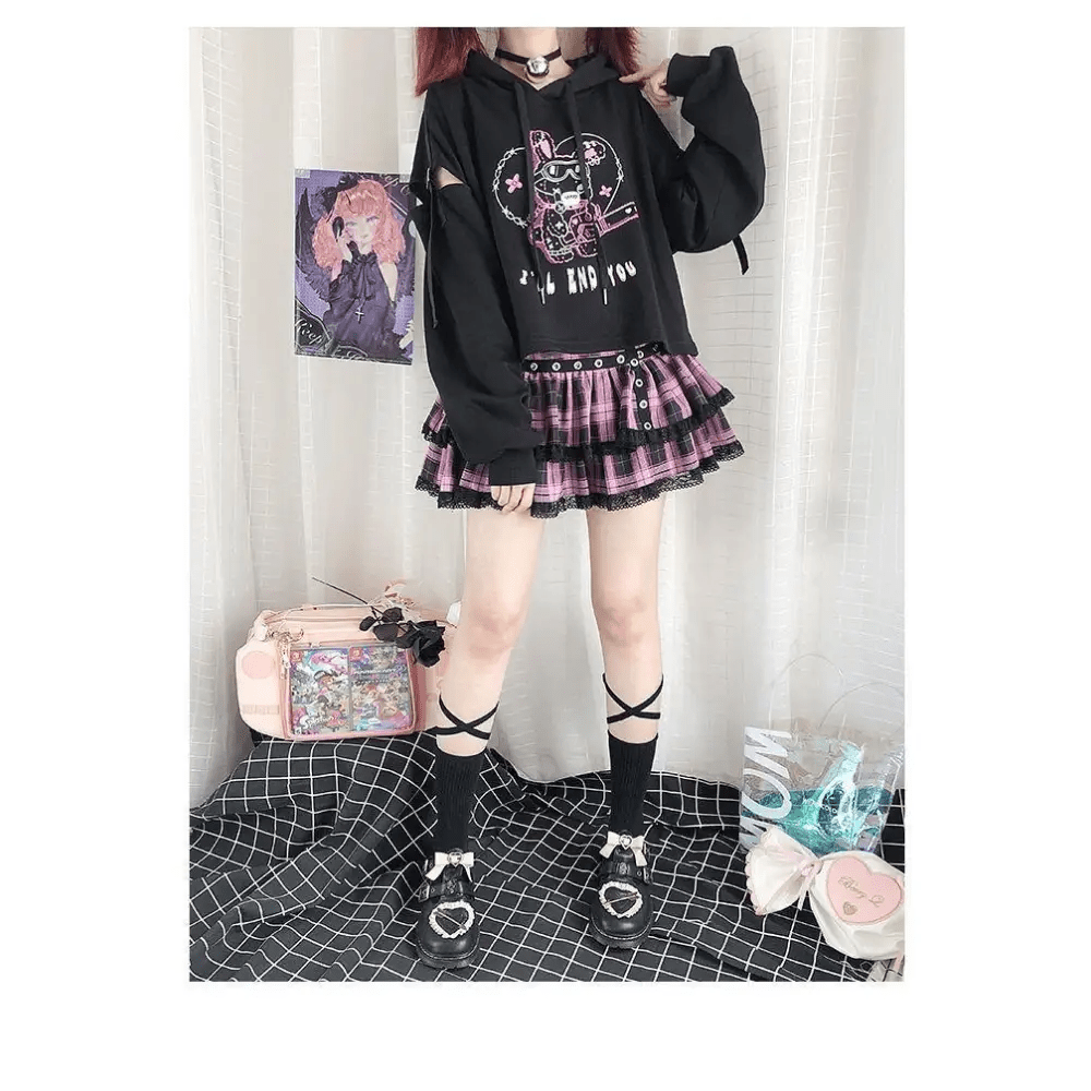 Pastel Goth I'll End You Chainsaw Bunny Hoodie for Year - Round Wear - Cosparty