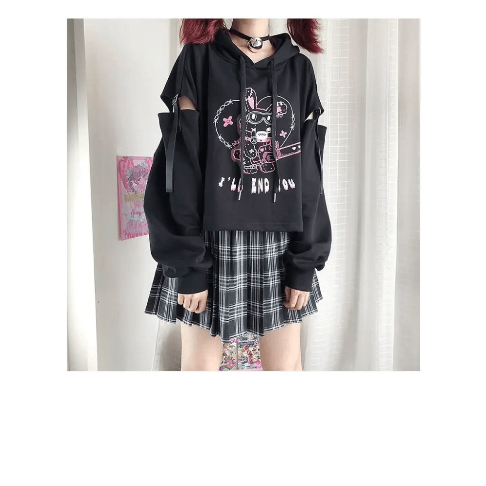 Pastel Goth I'll End You Chainsaw Bunny Hoodie for Year - Round Wear - Cosparty