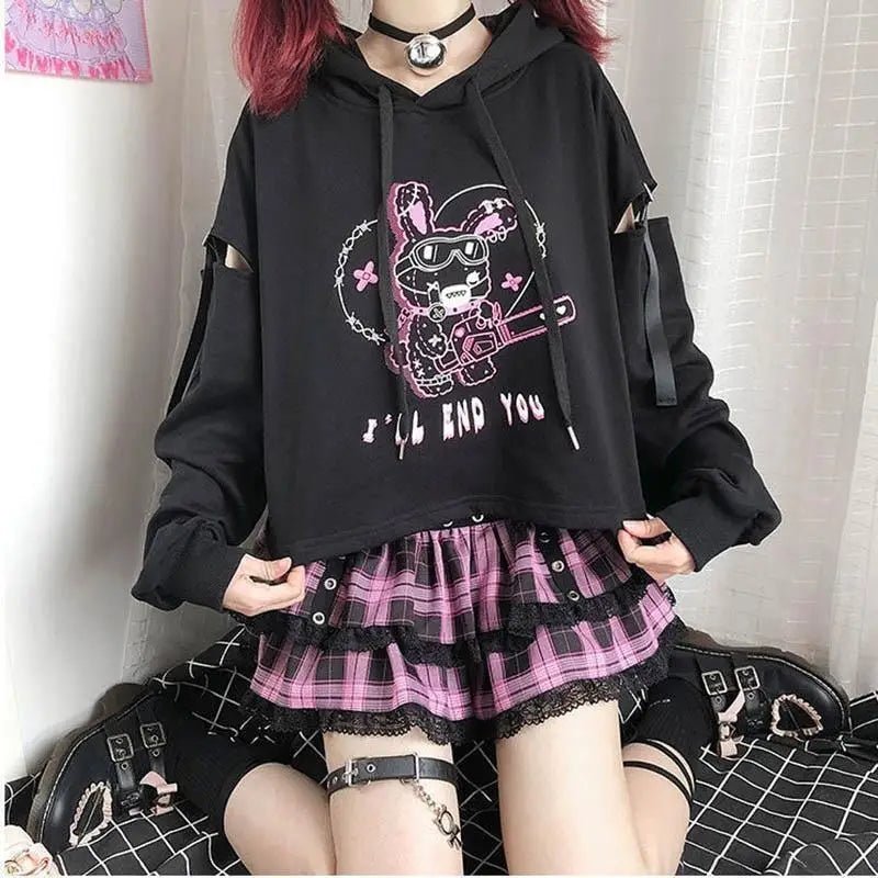 Pastel Goth I'll End You Chainsaw Bunny Hoodie for Year - Round Wear - Cosparty