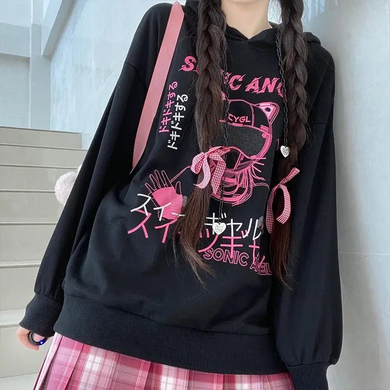 Pastel Goth Japanese Sonic Angel Hoodie in Neon Colors - Cosparty
