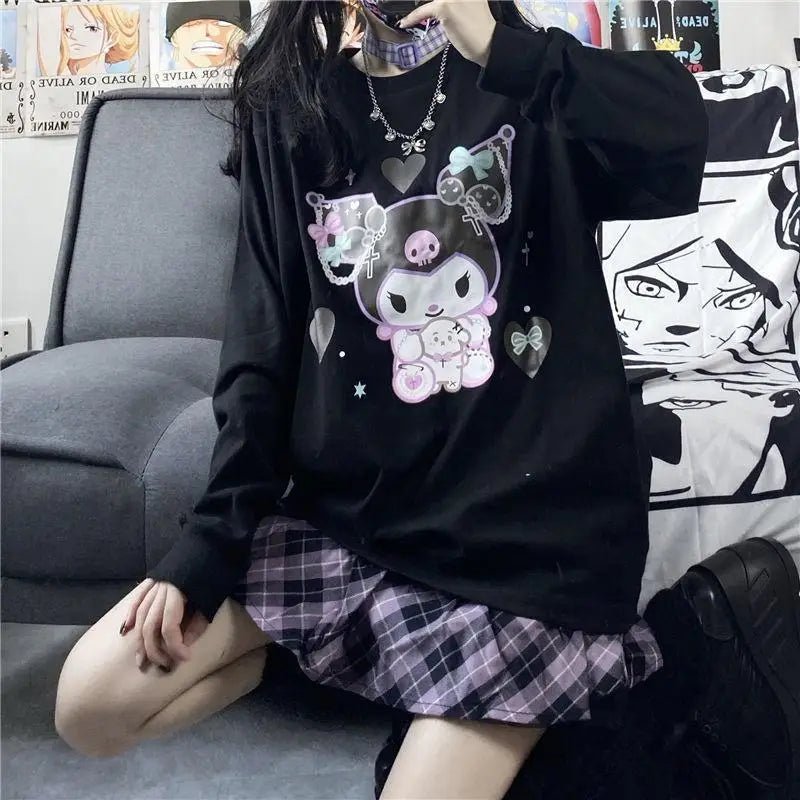 Pastel Goth Kuromi Crewneck Sweatshirt in Black - Cosparty