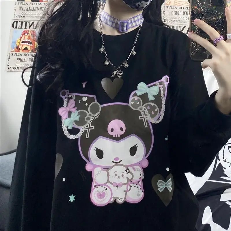 Pastel Goth Kuromi Crewneck Sweatshirt in Black - Cosparty