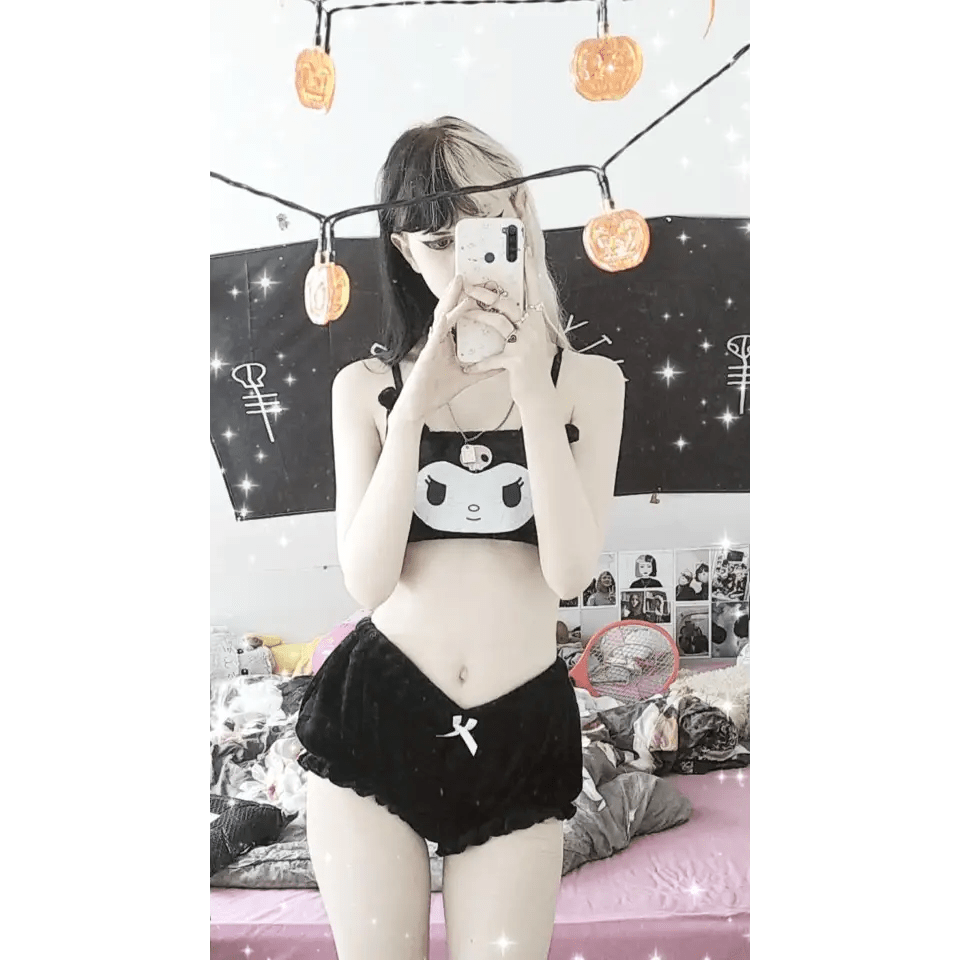 Pastel Goth Kuromi Lingerie Set for Cozy Nighttime Wear - Cosparty