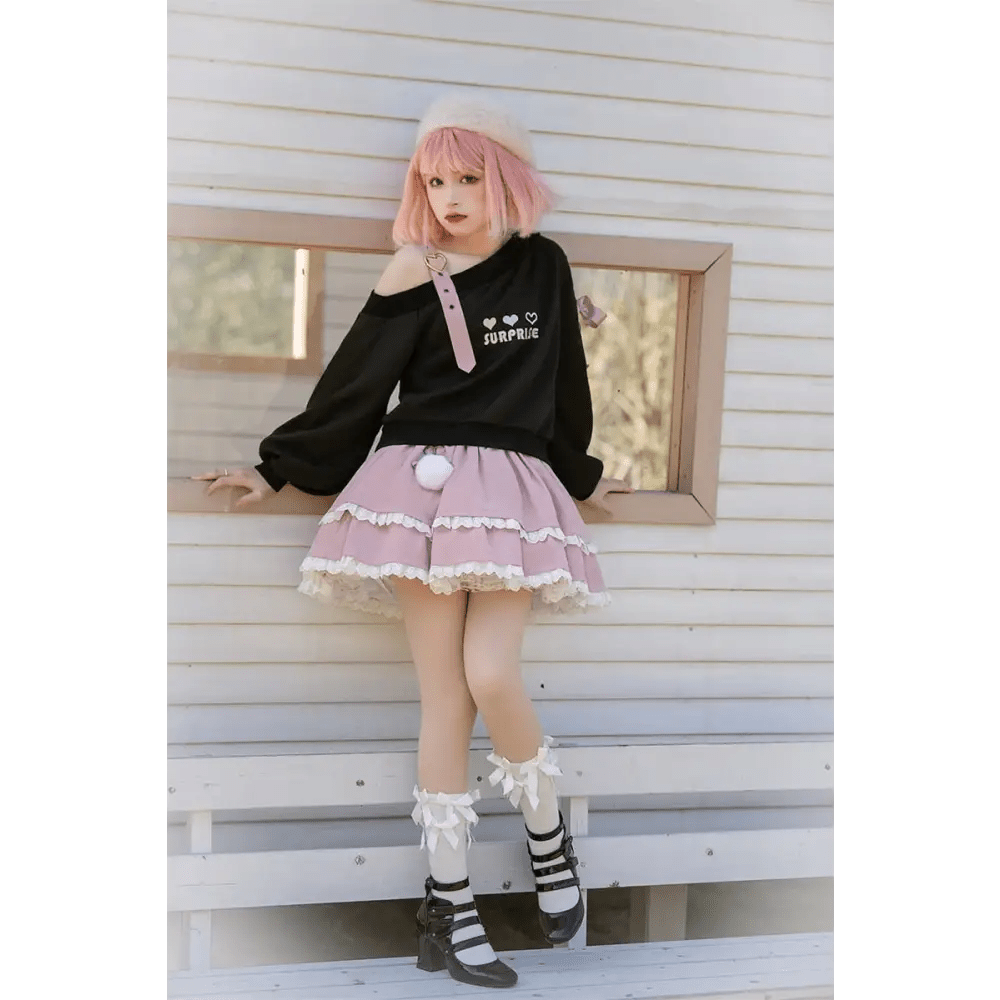 Pastel Goth Surprise Outfit with Heart Top and Layered Skirt - Cosparty