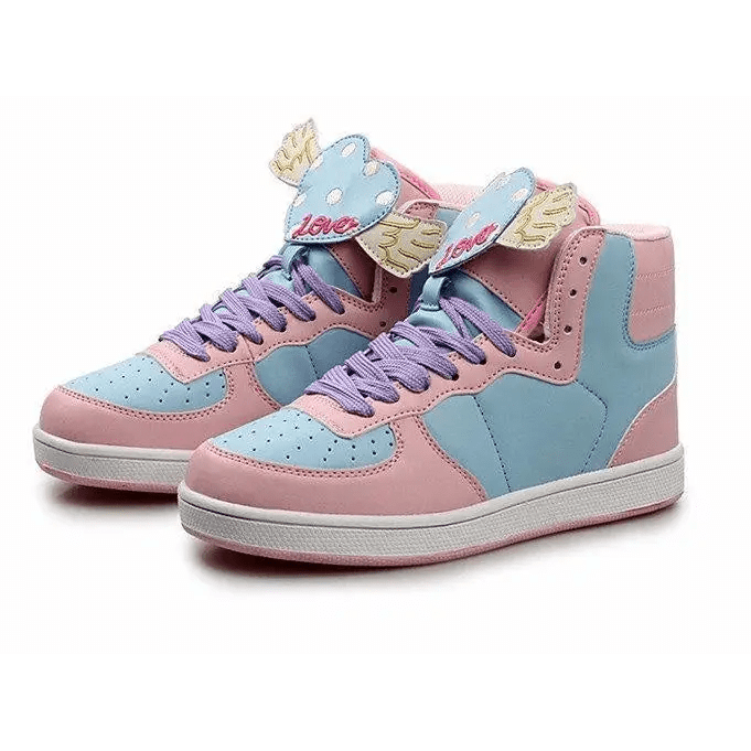 Pastel Harajuku High Top Sneakers with Winged Hearts - Cosparty