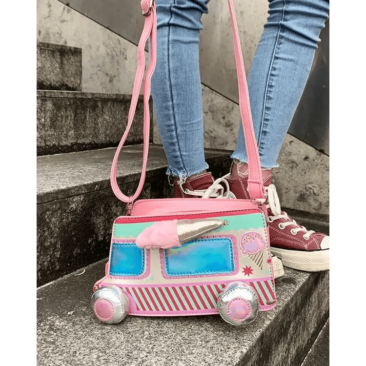 Pastel Ice Cream Truck Handbag with Adjustable Strap and Zipper Closure - Cosparty