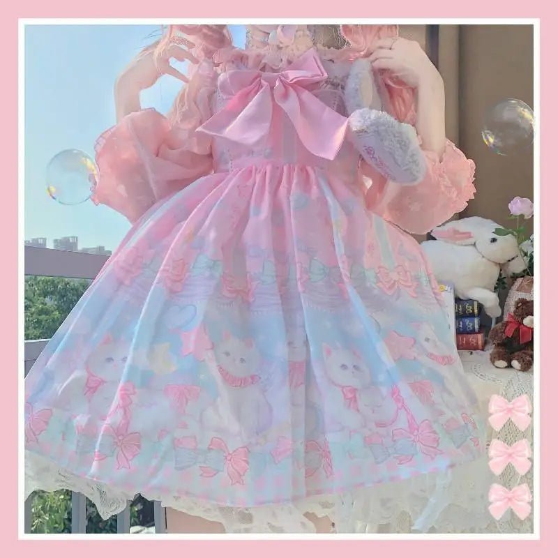 Pastel Kitten Themed Lolita Dress for Playful Princesses - Cosparty