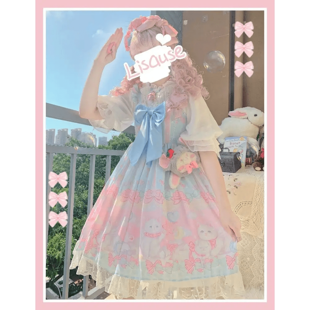 Pastel Kitten Themed Lolita Dress for Playful Princesses - Cosparty