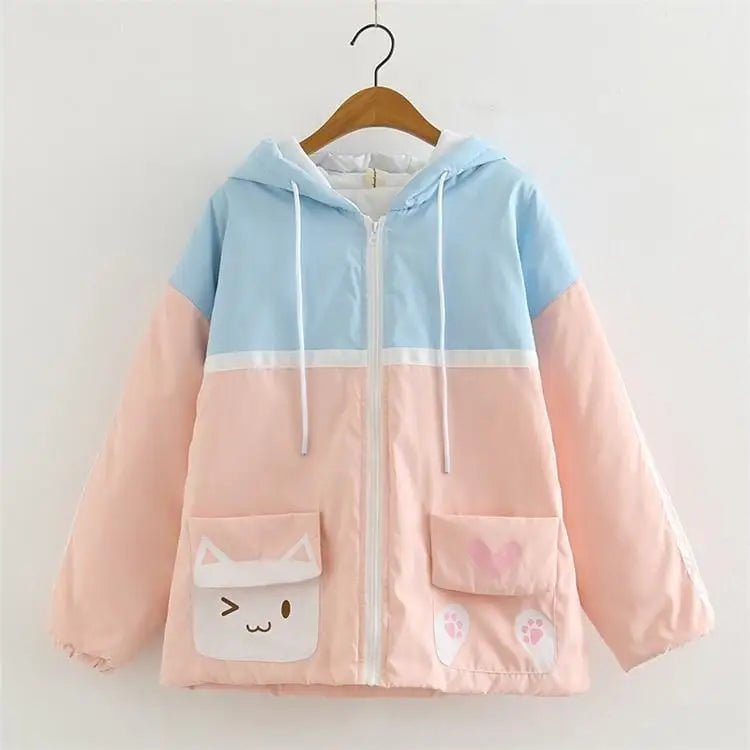 Pastel Kitten Windbreaker in Pink & Blue for Bitter Cold Protection - Cosparty