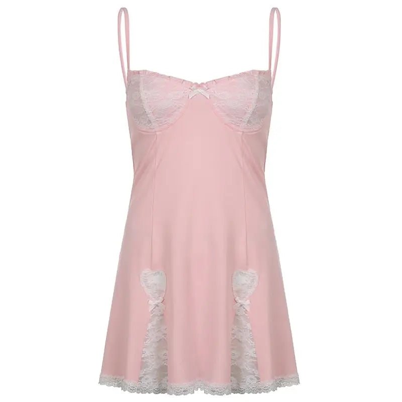 Pastel Lace Babydoll Dress with Silk Ribbons and Lace Accents - Cosparty