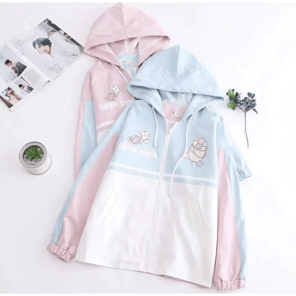 Pastel Love You Windbreaker Coat Inspired by Fairy Kei Fashion - Cosparty