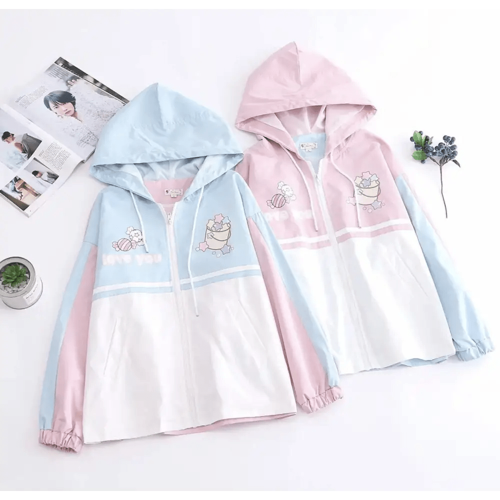 Pastel Love You Windbreaker Coat Inspired by Fairy Kei Fashion - Cosparty