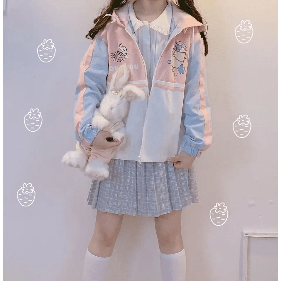 Pastel Love You Windbreaker Coat Inspired by Fairy Kei Fashion - Cosparty