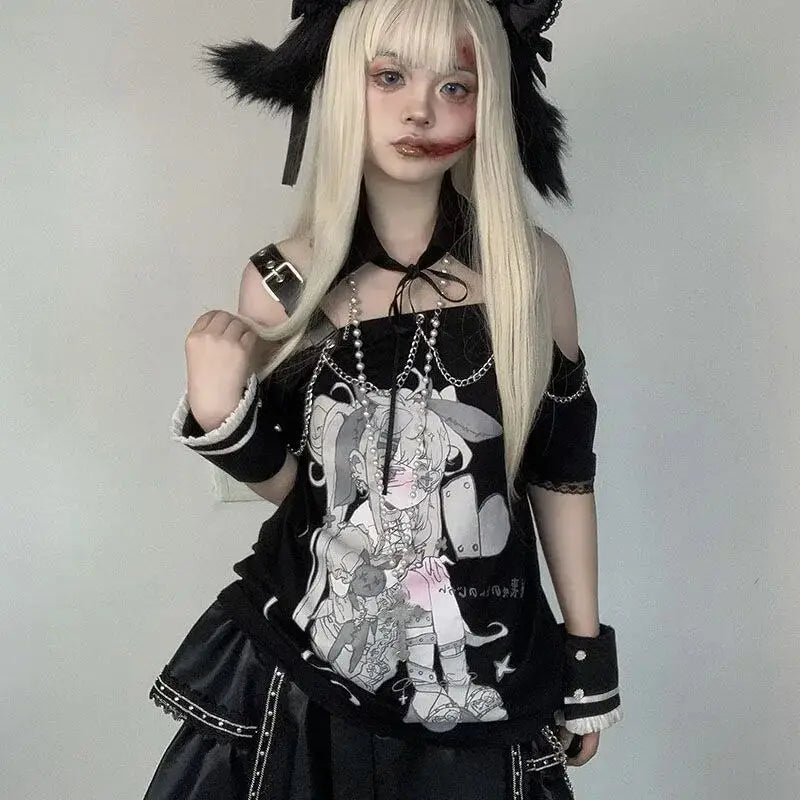 Pastel Menhera Off The Shoulder Tee for Kawaii Anime Lovers - Cosparty