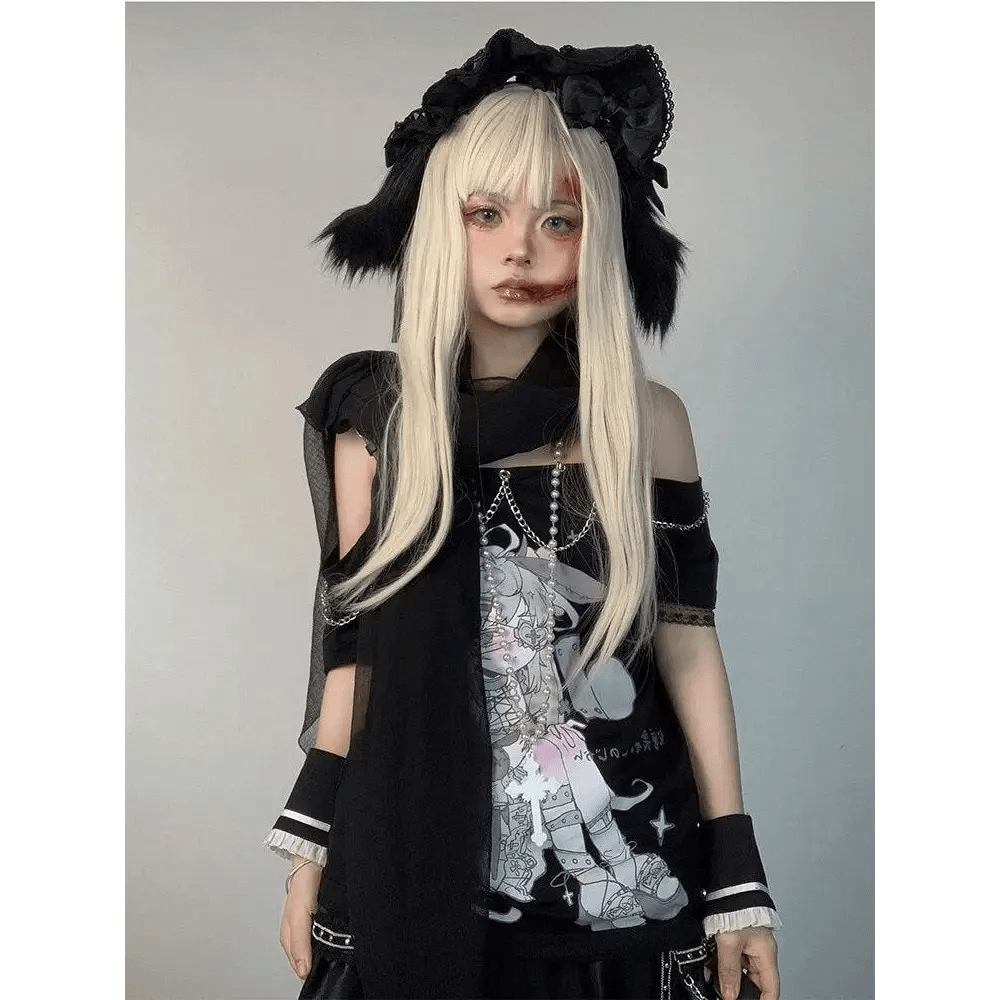 Pastel Menhera Off The Shoulder Tee for Kawaii Anime Lovers - Cosparty