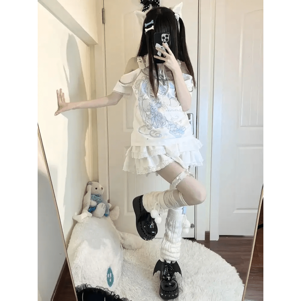 Pastel Menhera Off The Shoulder Tee for Kawaii Anime Lovers - Cosparty