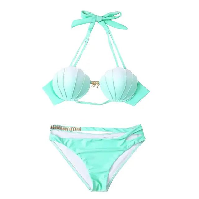 Pastel Mermaid Shell Bikini Set with Versatile Strap and Brief Styles - Cosparty
