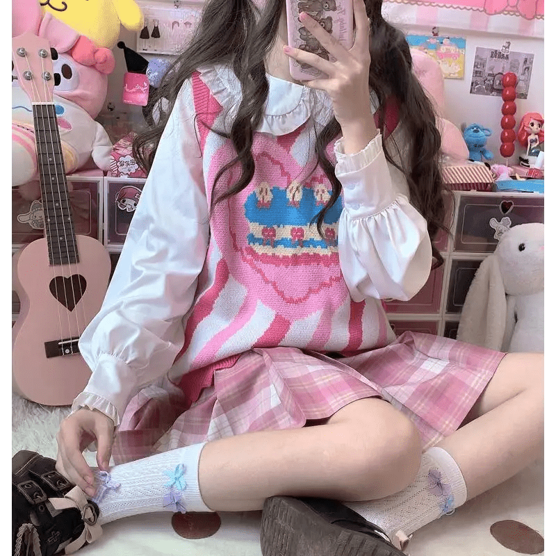 Pastel Party - Kei Birthday Cake Knit Vest for Sweet Celebrations - Cosparty