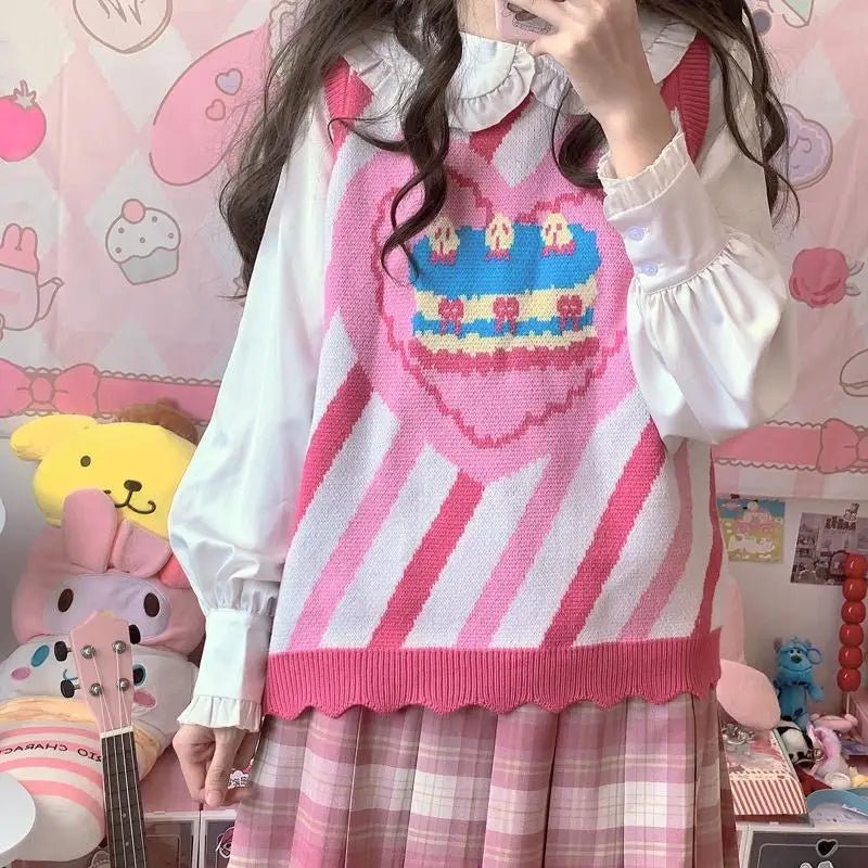 Pastel Party - Kei Birthday Cake Knit Vest for Sweet Celebrations - Cosparty