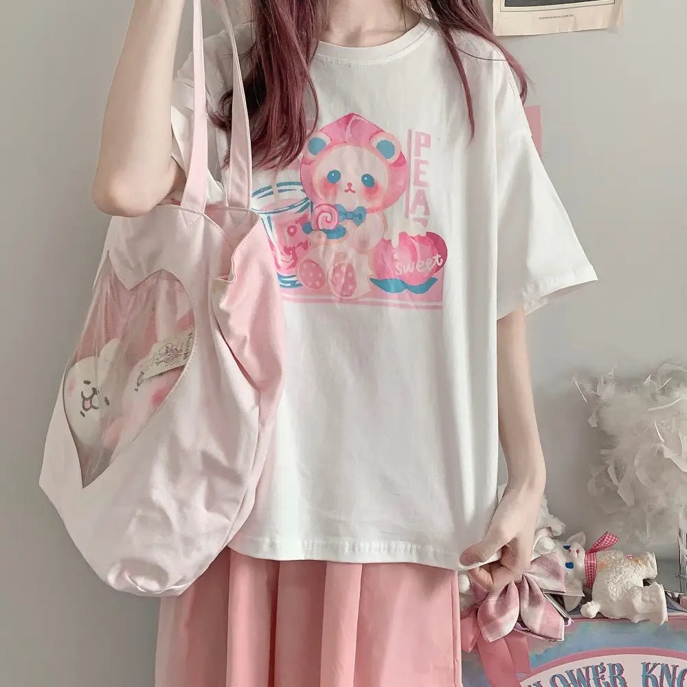 Pastel Peach Bear Tee Inspired by Kawaii Fashion and Anime - Cosparty