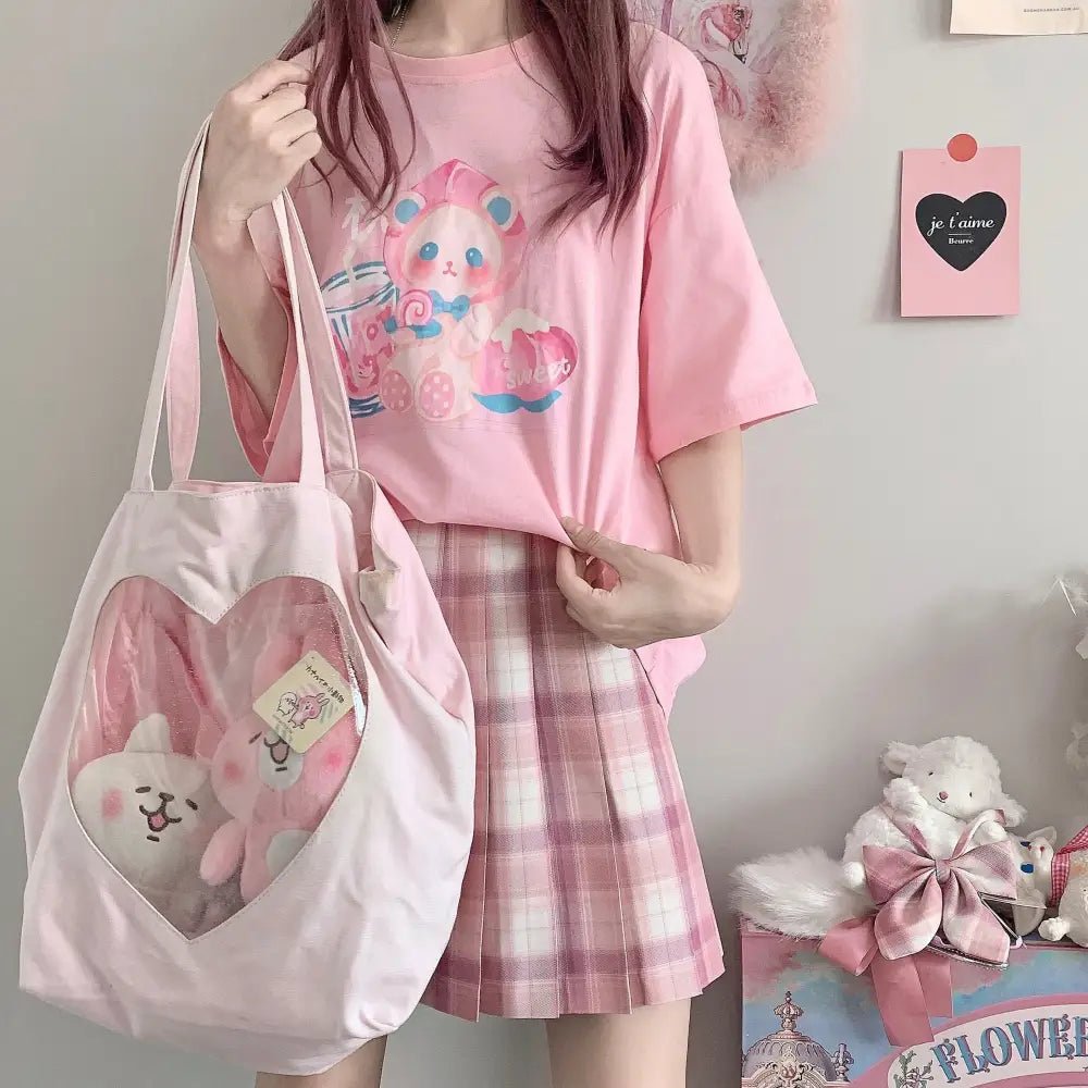 Pastel Peach Bear Tee Inspired by Kawaii Fashion and Anime - Cosparty